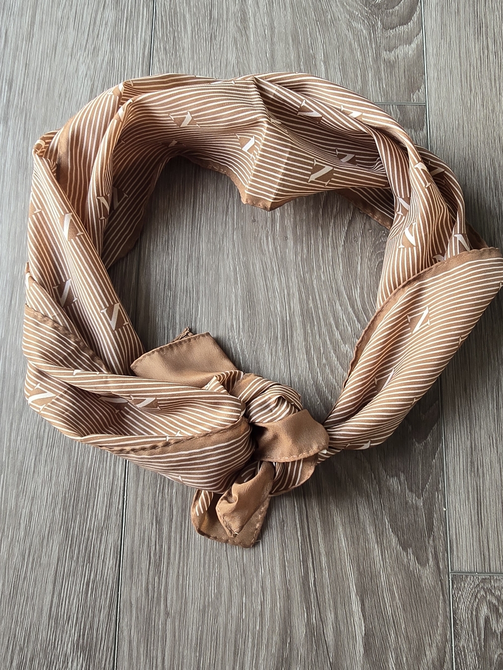 Vintage Specialty House Fashions Camel Brown N Monogram Stripe Scarf Japan